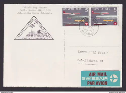 Helikopter Flugpost Brief Air Mail Schweiz Flug Festkarte Staufen Schafisheim