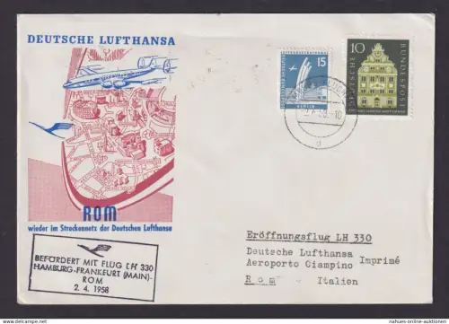 Flugpost Brief Air Mail Bund Berlin Lufthansa LH 330 Hamburg Rom Italien 1958