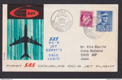 Flugpost Brief Air Mail SAS DC 8 Jet Express Oslo Norwegen Tokio Japan