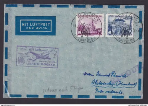 Flugpost Brief Air Mail DDR Messeflughafen Leipzig Mockau nach Helsinki Finnland