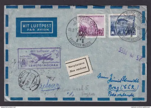 Flugpost Brief Air Mail Leipzig Mockau Messeflughafen n Prag Tschechoslowakei