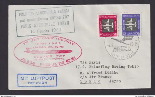Flugpost Brief Air Mail Air France Frankreich Erstflug Paris Anchorage Tokio