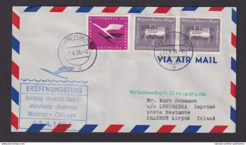 Flugpost Brief Air Mail Bund MIF Lufthansa Hamburg Montreal Chicago Shannon