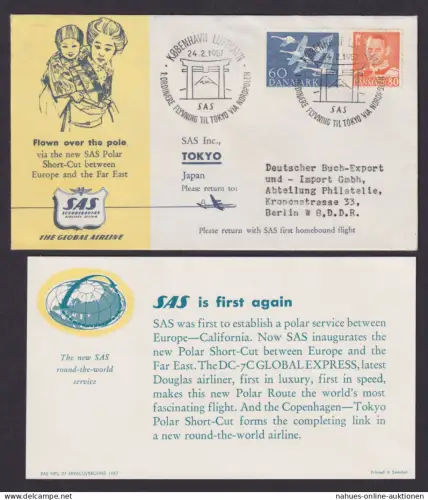 Polar Flugpost Brief Air Mail Dänemark SAS Kopenhagen Tokio Japan 24..2.1957