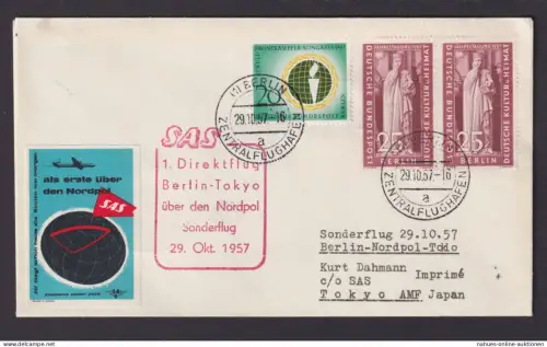 Flugpost Brief Air Mail SAS 1. Direktflug Berlin Tokio Japan über Nordpol plus