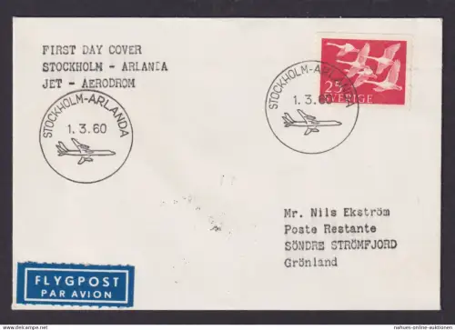 Flugpost Brief Air Mail Schweden Stockholm Arlanda Grönland Tiere Vögel Schwäne