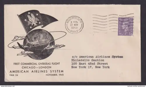Flugpost Brief Air Mail Großbritannien Bournemouth Poole nach New Yoerk USA