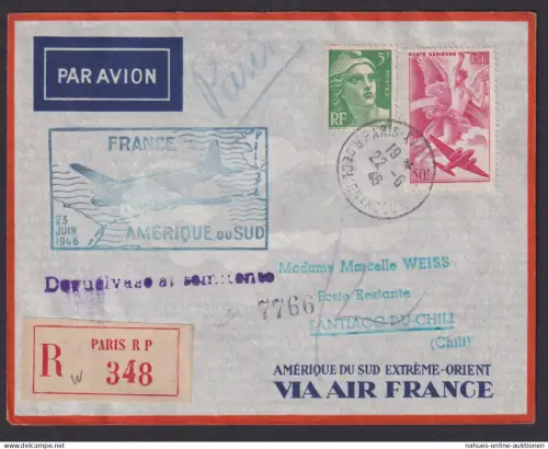 Flugpost R Brief Air Mail Air France Frankreich Paris sntiago du chili Chile