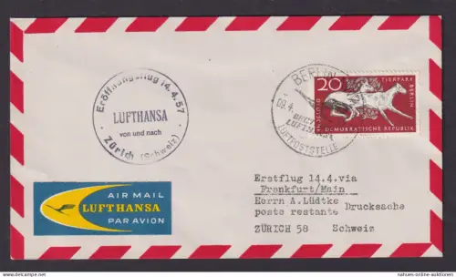 Flugpost Brief Air Mail Berlin Frankfurt Zürich Schweiz Erstflug Lufthansa 1957