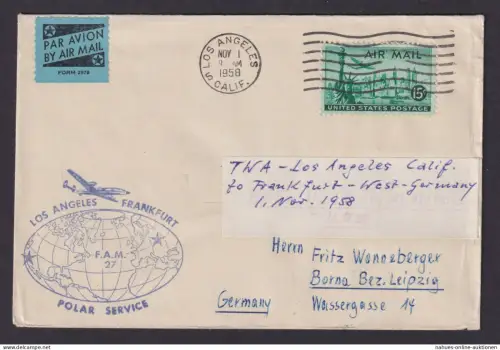 Flugpost Brief Air Mail Motiv Weltkugel Globus USA Polar Service Los Angeles