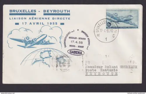 Flugpost Brief Air Mail Sabena toller Umschlag Weltkugel Globus Brüssel Beirut