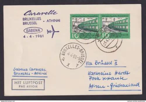 Flugpost Brief Air Mail SABENA Brüssel Belgien Athen Griechenland Zuleitung DDR