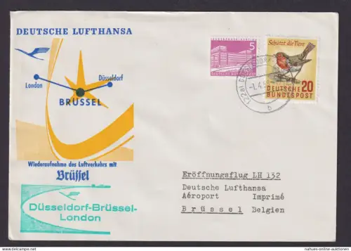 Flugpost Brief Air Mail Deutschland Düsseldorf Brüssel Belgien 1958