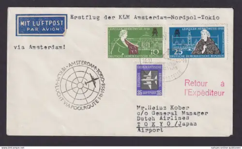 Flugpost Brief Air Mail KLM Erstflug Amsterdam Niederlande Nordpol Tokio Japan