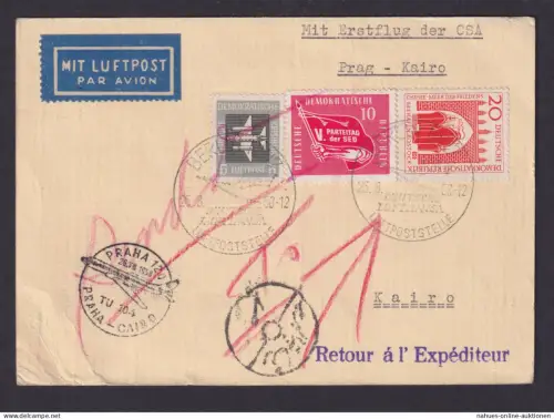 Flugpost Brief Air Mail DDR Berlin Prag Tschechien Kairo Ägypten 1958