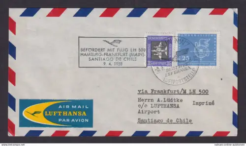 Flugpost Brief Air Mail DDR Berlin Frankfurt Santiago de Chile Lufthansa 1958