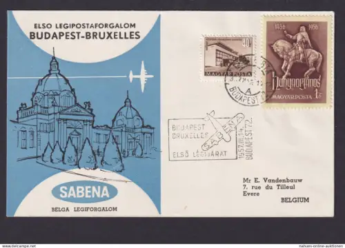 Flugpost Brief Air Mail Ungarn Sabena Budapest Brüssel Belgien sehr schönes
