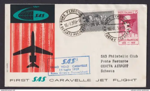 Flugpost Brief Air Mail SAS Italien Caravelle Jet Flight Rom Genf Schweiz schöne