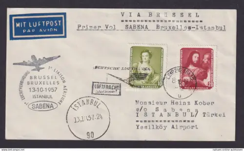 Flugpost Brief Air Mail Sabena Erstflug Brüssel Istanbul Zuleitung DDR Lufthansa