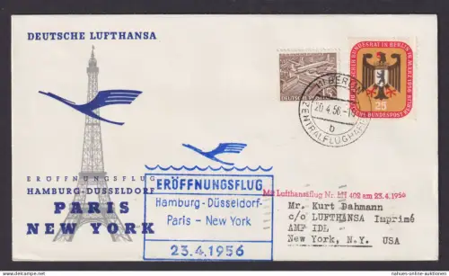 Flugpost Brief Air Mail Berlin MIF Bauten Lufthansa Hamburg New York USA