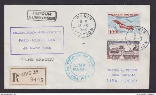 Flugpost R Brief Air Mail Air France Erstflug Paris Quito Lima Peru 13.3.1958