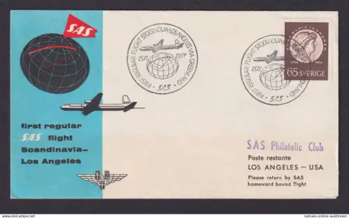 Flugpost Brief Air Mail SAS Erstflug Stockholm Schweden Los Angeles USA
