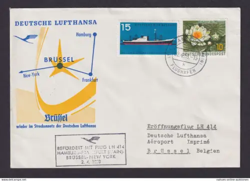 Flugpost Brief Air Mail Lufthansa LH 414 Frankfurt Brüssel Belgien 2.4.1958