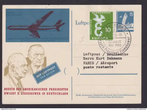 Flugpost Brief Air Mail Berlin Privatganzsache Besuch Präsident Eisenhower