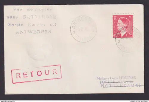 Helikopter Flugpost Brief Air Mail Antwerpen Belgien Rotterdam Niederlande roter