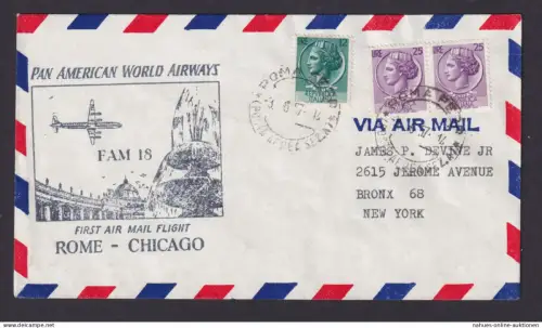 Flugpost Brief Air Mail Pan America Erstflug Rom Italien Chicago USA n. New York
