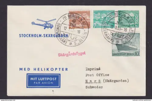 MED Helikopter Flugpost Brief Air Mail Berlin Privatganzsache 2 WST + ZuF Bauten