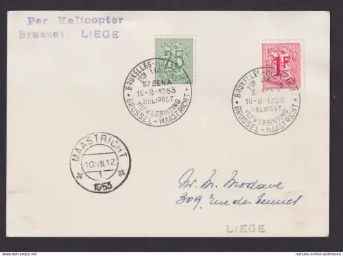Helikopter Flugpost Brief Air Mail Brüssel Liege Helipost Maastricht 10.89.1953