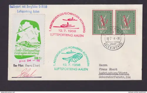 Flugpost Brief Air Mail Bund MEF 286 Paar Jugend auf gutem Beleg Bergfalke D8159