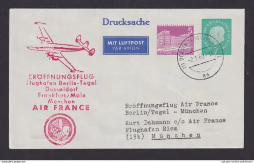Flugpost Brief Air France Berlin Privatganzsache 2 WST Heuss + Bauten auf