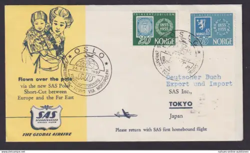 Polarpost Flugpost Brief Air Mail Norwegen SAS Kopenhagen Tokio via Nordpol