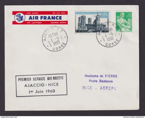 Flugpost Brief Air Mail Air France Ajaccio Frankreich Erstflug Nizza 1.6.1960