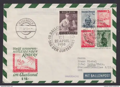Ballon Flugpost Brief Air Mail Österreich Privatganzsache 4 WST Trachten Wien