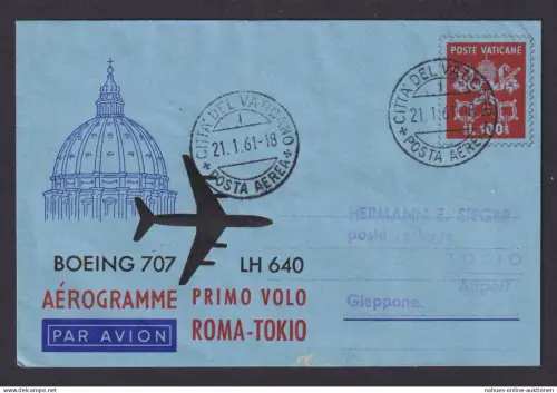 Flugpost Brief Air Mail Boeing 707 LH 640 Rom Tokio Japan Vatikan Zuleitung