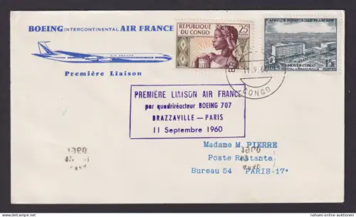 Flugpost Brief Air Mail Air France Boeing Intercontinental Erstflug Brazzaville