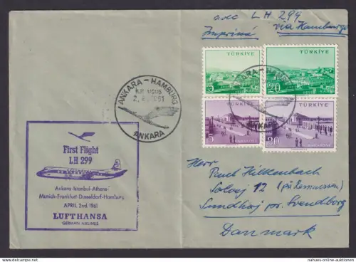 Flugpost Brief Air Mail Türkei Erstflug Lufthansa LH 299 Ankara Hamburg 2.4.1961