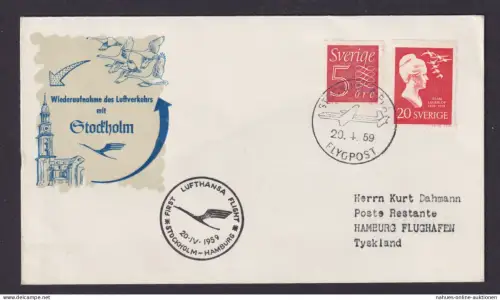 Flugpost Brief Air Mail Schweden Lufhansa Erstflug Stockholm Hamburg 20.4.1959