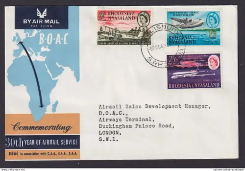 Flugpost Brief Air Mail B.O.A.C. Rhodesien & Nyassaland Simbabwe Afrika nach
