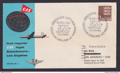 Flugpost Brief Air Mail SAS Erstflug Scandinavia Los Angles USA Kopenhagen