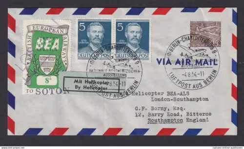 Flugpost Brief Air Mail Berlin Privatganzsache Bauten + Männer Philatelie toller
