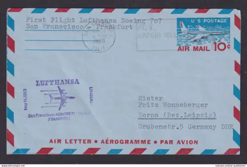 Flugpost Brief Air Mail USA Ganzsache Aerogramm Erstflug Lufthansa Boeing 707