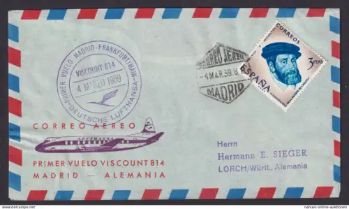 Flugpost Brief Air Mail Spanien schöner Lufthansa Brief Viscount 814 Madrid