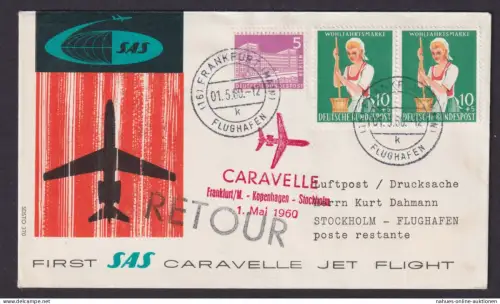 Flugpost Brief Air Mail Erstflug SAS Caravelle Frankfurt Kopenhagen Stockholm