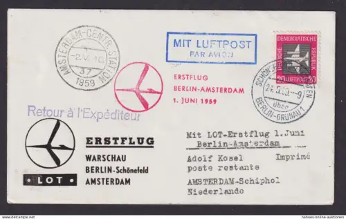 Flugpost Brief Air Mail LOT Erstflug Warschau Berlin Amsterdam Niederlande