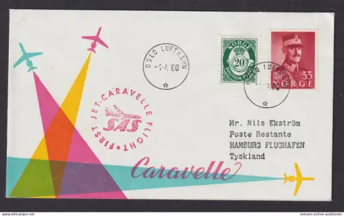 Flugpost Brief Air Mail SAS Caravelle Erstflug Oslo Norwegen Hamburg 1.4.1960