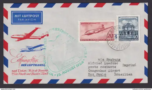 Flugpost Brief Air Mail Lufthansa Eröffnungsflug inter. DDR Zuleitung Sao Paulo